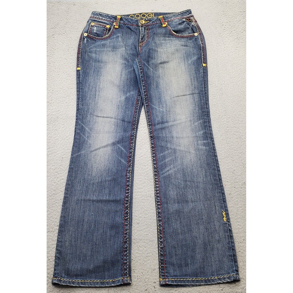 Coogi Flare Jeans Womens 13/14 Multi Denim Medium Wash Embroidered Streetwear